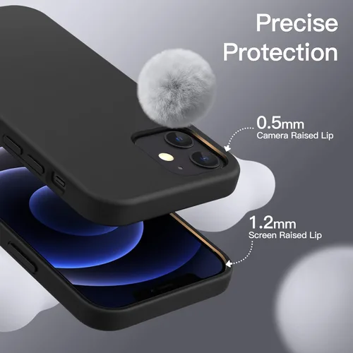 Vista 5 de JETech Funda de silicona para iPhone 12 mini, color negro Tacto suave y sedoso, protección a prueba de golpes, resistente a los arañazos, forro