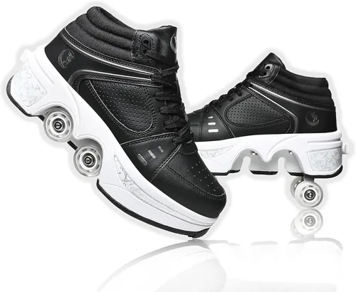 Vista 11 de Zapatos de patinaje para mujer, cuatro rondas, zapatos de patines de ruedas para niños que se convierten en patines de ruedas, zapatos ligeros al