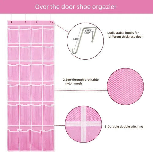 Vista 4 de SAVERHO Organizador colgante de zapatos, organizador de zapatos sobre la puerta con 24 bolsillos de malla transpirable para hombres, mujeres