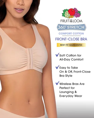 Vista 5 de Fruit of the Loom - Brasier de algodón con cierre frontal para mujer
