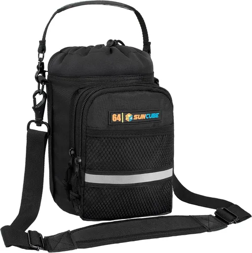 Vista 8 de SUN CUBE Portabidón de agua con correa, bolsa aislada para botella de agua con bolsillo para teléfono, soporte cruzado para botella para caminar