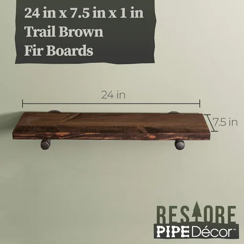 Vista 2 de Pipe DÉCOR - Estantería de madera de abeto Douglas de alta calidad, 24 pulgadas de largo, juego de 2 tablas y 4 soportes rectos, acabado marrón