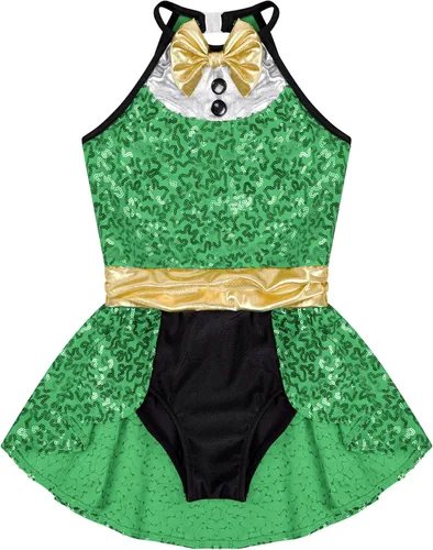 Vista 4 de JEATHA Vestido de leotardo de baile latino moderno de lentejuelas brillantes para niñas