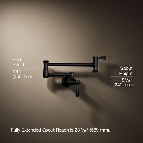 Vista 3 de KOHLER 35744-BL - Grifos de cocina de llenado de ollas de montaje en pared estilo tradicional, color negro mate