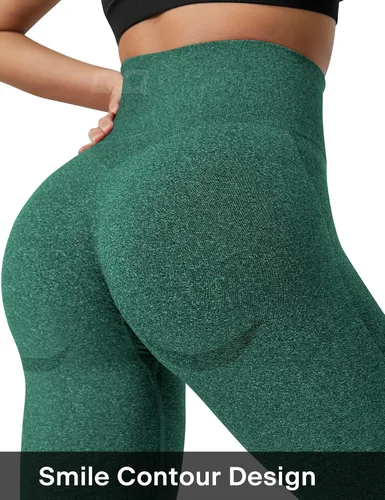 Vista 5 de QOQ Leggings sin costuras para mujer, cintura alta, para gimnasio, correr, yoga, levantamiento de glúteos, mallas de entrenamiento con control
