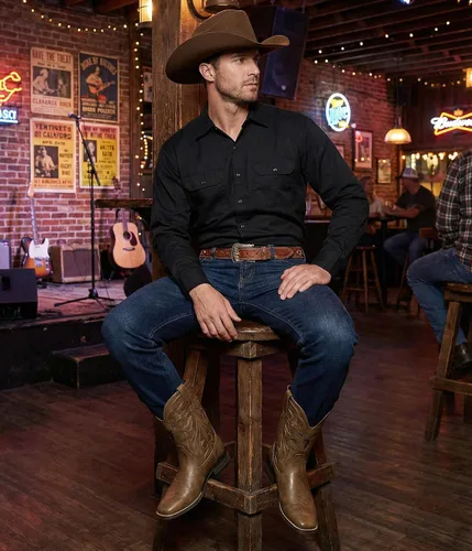 Vista 6 de Cowboy Boots for Men Square Toe Western Boots Retro Classic Embroidered Pull On Boot Marrón 002