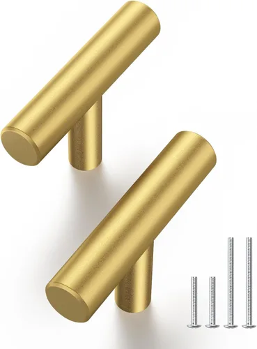 Vista 17 de Haliwu Paquete de 5 manijas doradas de gabinete de cocina de 2-1/2 pulgadas para tiradores de cajón, tiradores dorados cepillados, accesorios
