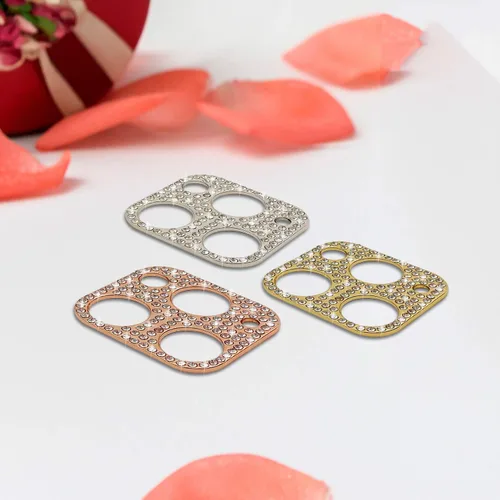 Vista 8 de Protector de lente brillante para iPhone 12 Pro Max, cubierta de cámara con purpurina 3D, diamantes de imitación, puntos brillantes, decoración