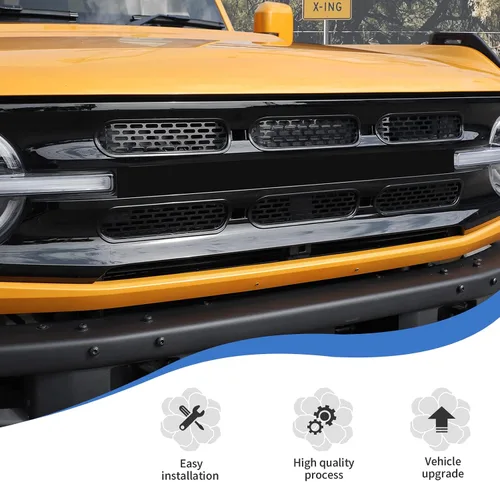 Vista 5 de JeCar Insertos de rejilla delantera, marco de rejilla de malla, accesorios exteriores compatibles con Ford Bronco 2021-2023, color negro