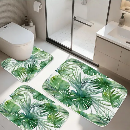 Vista 12 de TheBlackSpot Juego de 3 alfombras de baño rústicas de primavera de granja, diseño botánico de pájaros, tapete de baño de espuma viscoelástica