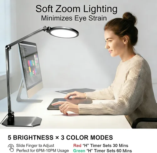 Vista 5 de NS Lámpara de escritorio LED profesional con control remoto, luz regulable CRI95+, 3000K – 6000K CCT ajustable, ángulo flexible, abrazadera