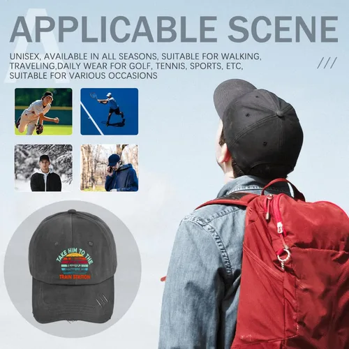 Vista 8 de Dad Hats Take Him to The Train Station Baseball Cap for Men Funny Denim Hats Adjustable