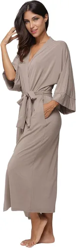 Vista 4 de Bata larga para mujer, suave, tipo kimono, ligera, ropa de dormir, bata de maternidad, de punto, para estar en casa