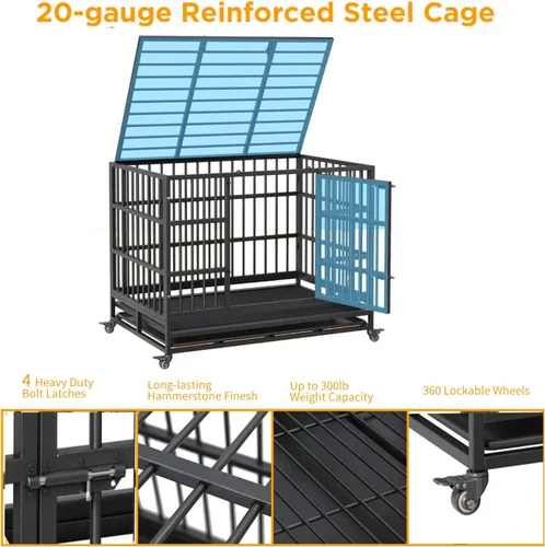 Vista 2 de GarveeHome Jaula para perros indestructible de alta resistencia de 37 pulgadas, a prueba de escape, jaula de alta ansiedad para interiores, perrera