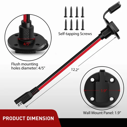 Vista 3 de Nilight Paquete de 2 conectores de enchufe de alimentación SAE de 12 AWG, puerto de pared lateral, conexión rápida, conector de montaje empotrado