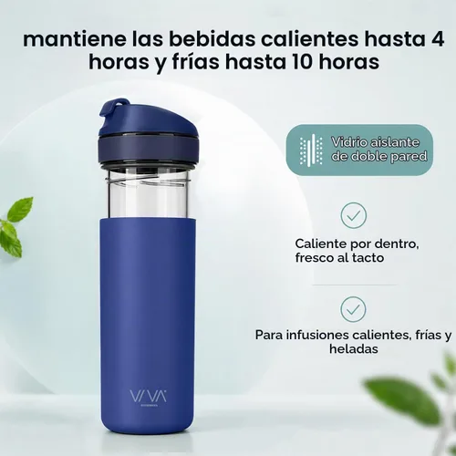 Vista 4 de VIVA Recharge - Vaso de té con infusor, botella de viaje, 16 onzas, color Azul