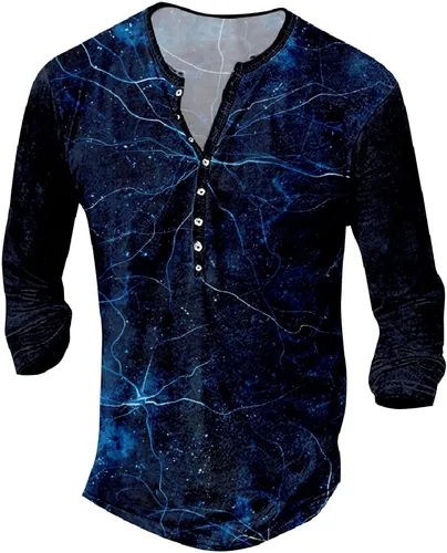 Vista 10 de MARSVOVO Camisetas Henley para hombre, camisetas gráficas artísticas, cuello en V, sin cuello, manga larga, casual, ajustadas, camisas