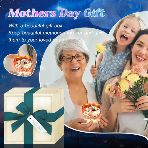 Vista 7 de Foto de cristal 3D personalizada, regalos personalizados para mujeres, hombres, ella, él, mamá, papá, parejas, imagen de vidrio grabado con láser