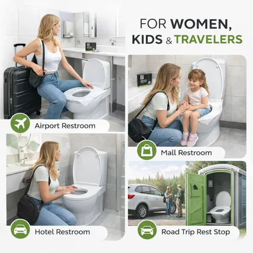 Vista 5 de Pee Safe Fundas desechables para asiento de inodoro, forros a base de papel, 20 unidades, fundas de higiene aptas para viajes para baños