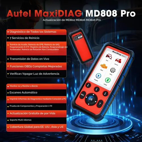 Vista 2 de Autel MaxiDiag MD808 PRO OBD2 Escáner, herramienta de diagnóstico para todos los sistemas, versión mejorada de MD806 MD802, 7 servicios especiales