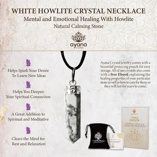 Vista 6 de Ayana - Collar de howlita blanca con cristales – Calma y claridad en un colgante de cristal – Joyería hexagonal de Reiki hecha a mano en cordón