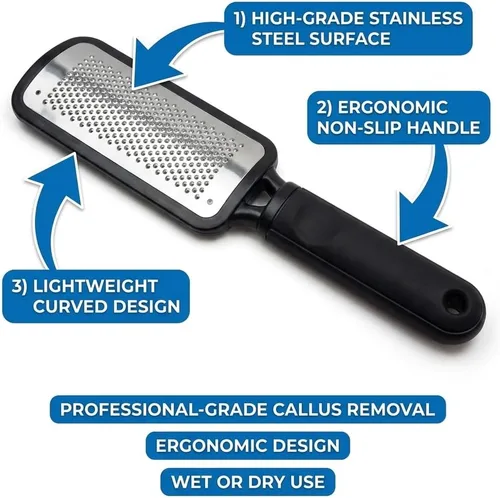 Vista 2 de Podología de mandíbulas lima de pies grande y removedor de callos para pies - Negro plateado Professional Stainless Steel Pedicure Foot Rasp for