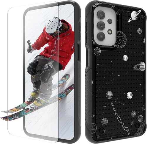 Vista 16 de Funda para Samsung Galaxy A13/A04/A04S/A23/A32 5G con protector de pantalla, parte trasera con textura de policarbonato duro, hermosa flor, diseño