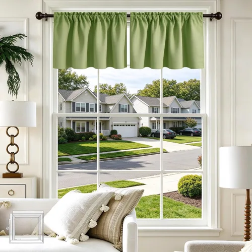 Vista 57 de Cenefa Beige Oscurecedora para Ventana, Cortina Corta con Bolsillo para Barra, Cenefa Primitiva para Sala de Estar, Baño, Guardería, Cocina, Ventana