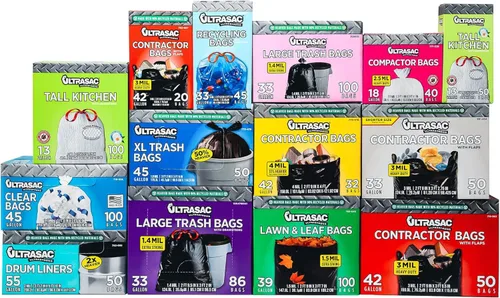 Vista 5 de Ultrasac Bolsas de basura de cocina altas con cordón blanco de 13 galones de 0.9 milésimas de pulgada de grosor y aroma fresco – 24 x 25 pulgadas