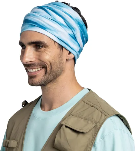 Vista 4 de BUFF CoolNet UV Polaina para el cuello, Protección solar UPF 50, Transpirable, Versátil, Mascarilla de secado rápido, Negro y Azul, Talla para Sun