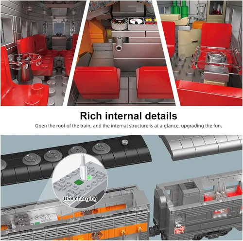 Vista 4 de Mould King 12018 Technology Control remoto USA EMD F7 WP Diesel Locomotora ferrocarriles tren iluminación de bloques de construcción Kit