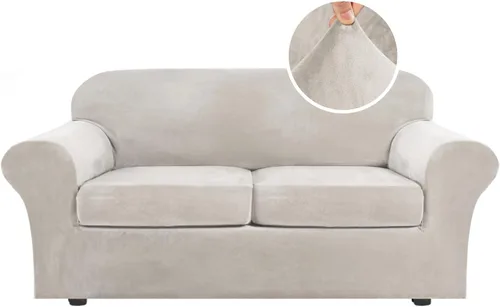 Vista 57 de H.VERSAILTEX - Funda elástica para sofá de 2 piezas, funda protectora de terciopelo, suave, con parte inferior elástica, con un ancho de hasta 49