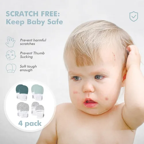 Vista 2 de HAPIU Manoplas para bebé que no se rayan, 100% algodón transpirable, guantes ajustables para niños y niñas, recién nacidos, 12 M