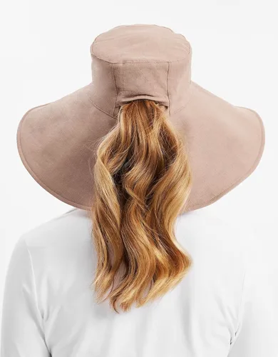 Vista 6 de Solbari Sombrero de sol de lino de algodón ultra ancho para mujer, UPF 50+, plegable, ajustable con agujero para cola de caballo para viajes, playa
