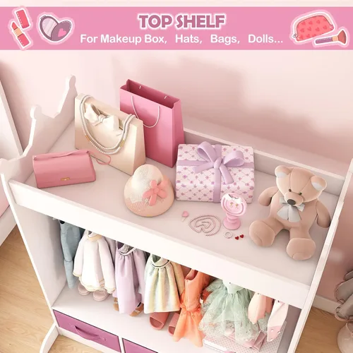 Vista 4 de COSVALVE JOYLDIAS - Almacenamiento de disfraces para niños con espejo y cajones, cómoda armario para niños, armario de almacenamiento de simulación