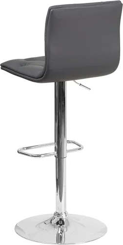 Vista 6 de Flash Furniture Taburete de bar contemporáneo de vinilo gris capitoné con botones y altura ajustable con base cromada