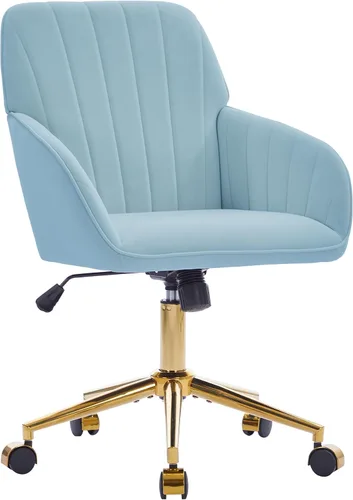 Vista 18 de YITAI Silla de escritorio giratoria de terciopelo de 360°, moderno sillón de oficina en casa con base dorada y ruedas para tocador, cómoda silla