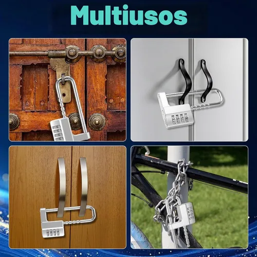 Vista 4 de Candado de armario de combinación de 4 dígitos con código en forma de U, candado ajustable de acero inoxidable con código, bloqueo de grillete largo