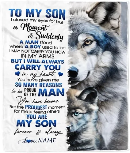 Vista 24 de Manta Personalizada "To My Son" de Mamá y Papá Regalos para Hijo que Va a la Universidad Cumpleaños Graduación Navidad Regalo Personalizado Manta
