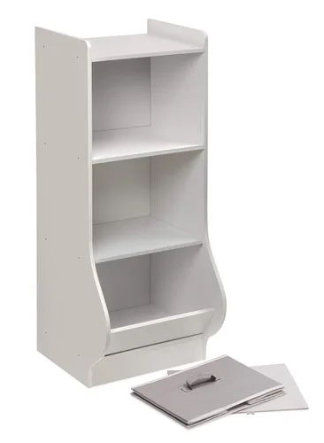 Vista 7 de Badger Basket Rincón de almacenamiento vertical para niños y libros con cesta de tela reversible, color blanco