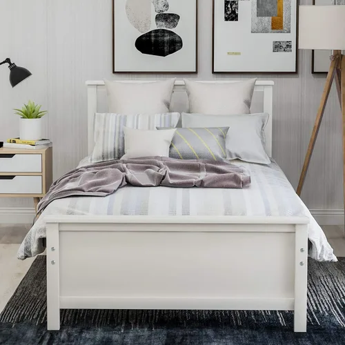 Vista 7 de Harper & Bright Designs Base de cama de tamaño individual, cama de plataforma de madera con cabecero, cama de plataforma individual con soporte