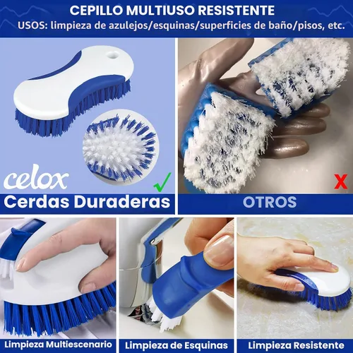 Vista 7 de CELOX Juego de cepillos de cocina con mango ergonómico, cepillos de limpieza profunda, incluye cepillo para platos (azul)