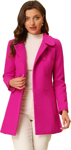 Vista 24 de Allegra K Abrigo Largo De Invierno Con Cuello Peter Pan Y Doble Botonadura Para Mujer Beige