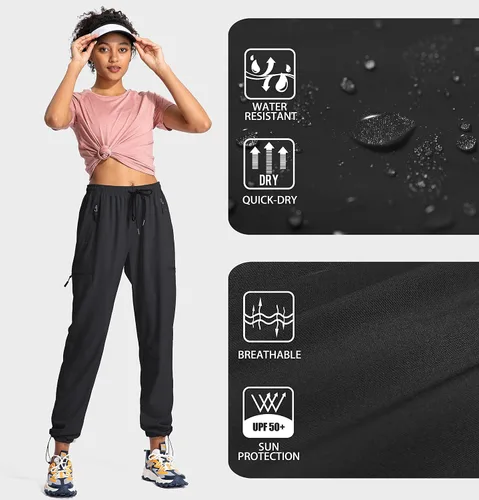 Vista 5 de SANTINY Pantalones cargo de senderismo para mujer ligeros de secado rápido para exteriores para campamento atléticos UPF 50 bolsillos con cremallera