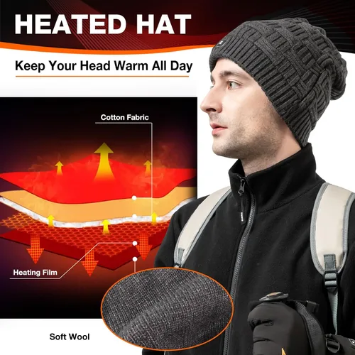 Vista 3 de DUKUSEEK Heated Hat, Electric Winter Heated Beanie Hat with 7.4V Rechargeable Battery for Men Women