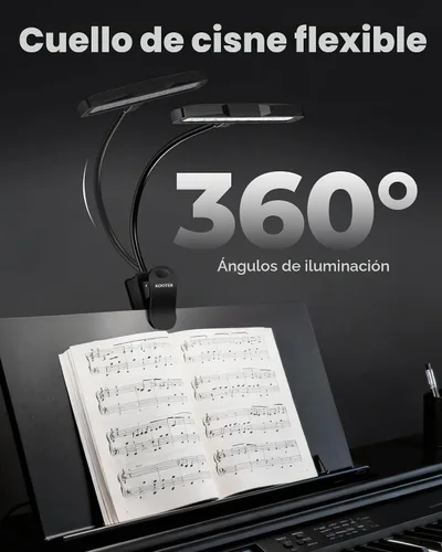 Vista 5 de Kootek Luz portátil de clip para atril, lámpara orquesta con 10 luces LED, cuello ajustable, luz de lectura recargable, luces USB para leer