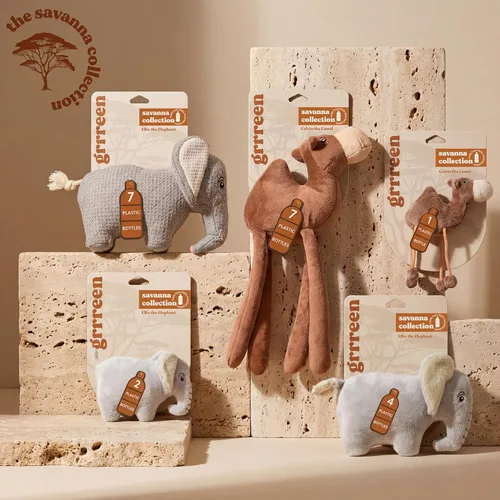 Vista 6 de Juguete de peluche prémium para perro, elefante de peluche, pequeño respetuoso con el medio ambiente 100% plástico reciclado, juguete lindo