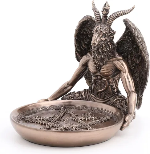 Vista 4 de Veronese Design Bandeja de altar de Baphomet de 5 3/4 pulgadas de alto, estatua de Polystone, acabado de bronce