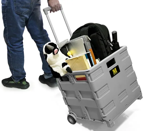 Vista 2 de MaxWorks 50876 Carrito Rodante Plegable Gris para Comestibles - Plataforma Multifuncional para Maestros con Almacenamiento Adicional, Ruedas