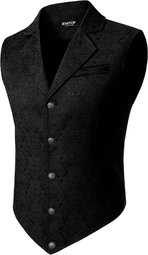 Vista 2 de JEMITOP Chaleco de traje jacquard vintage para hombre Negro